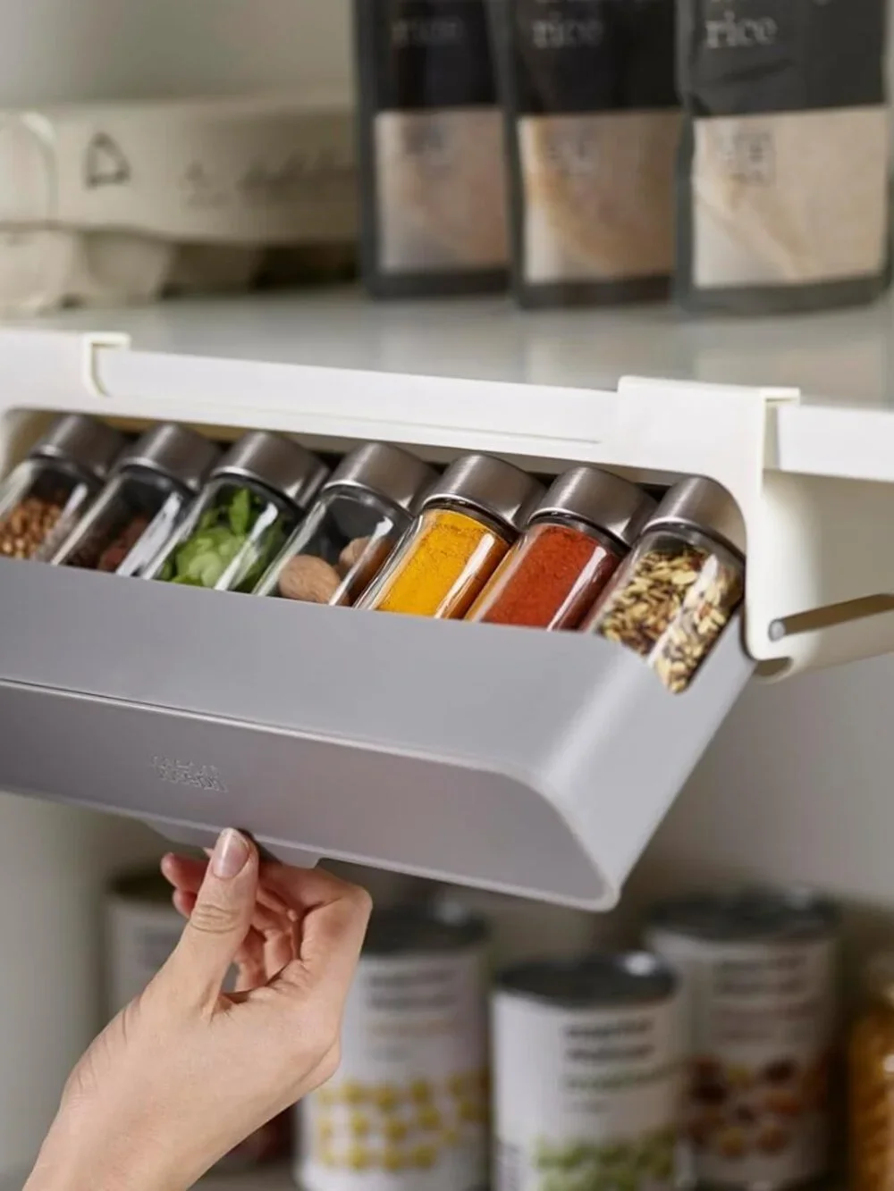 Joseph Joseph Spice Rack Organizer - Under-Shelf Kitchen Cabinet Storage Grey